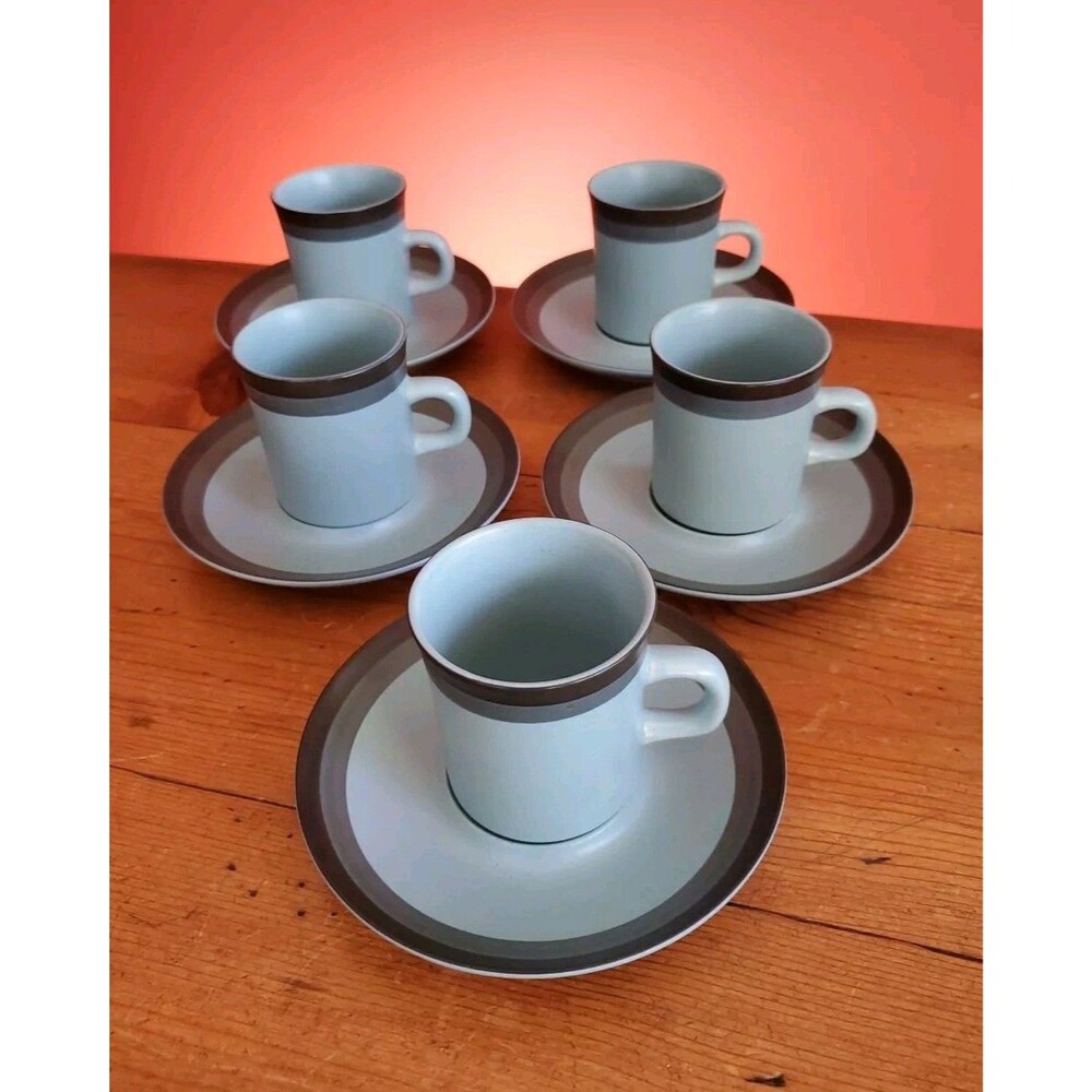 Arrowstone Navajo Blue By Kasuga Japan 5 Cups and 7 Saucers Coffee Tea Mugs EUC